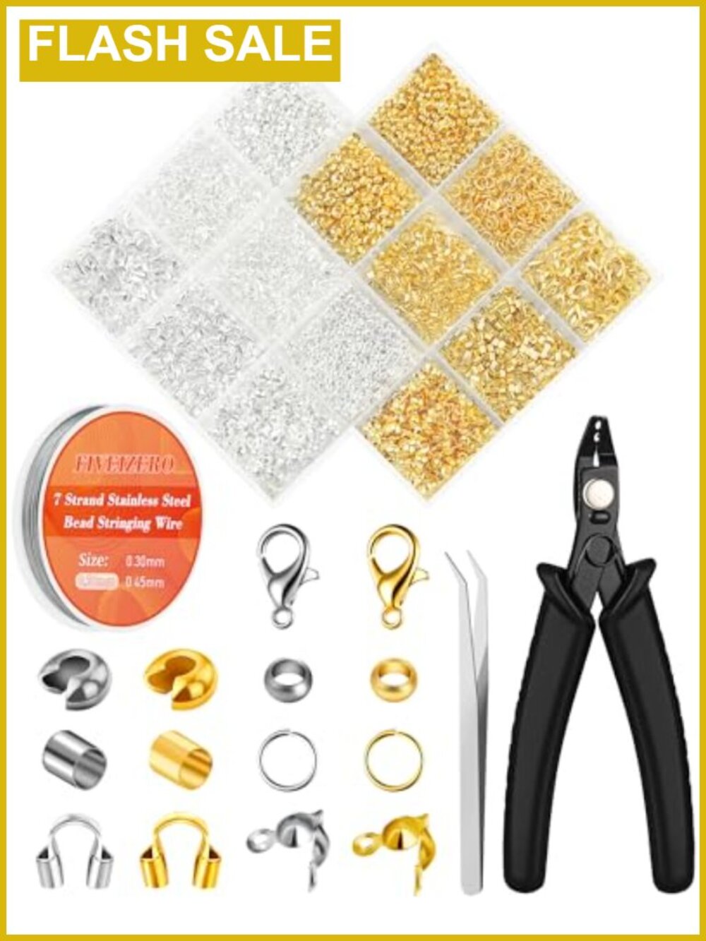 Jewelry Making Cord End Kit Crimp Tube Beads 1950 Pcs with Organizer Box